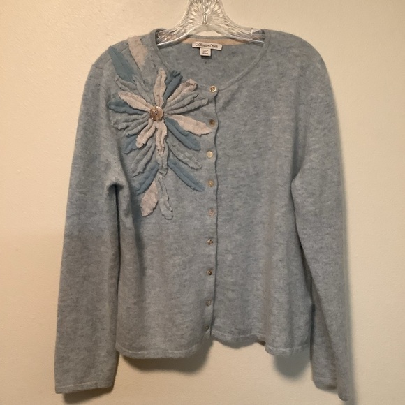 Coldwater creek Women’s XL (18) blue shell button front wool rabbit hair sweater - Picture 1 of 11